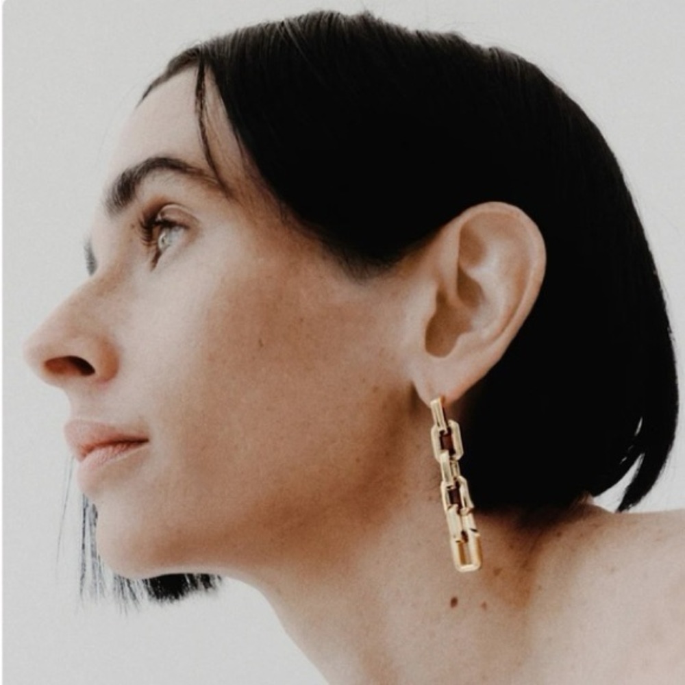 NEW Eddie Borgo Gold Supra Chain Link Post Earrings 2” Drop 12k Gold Vermeil - Picture 3 of 10